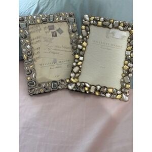 2 Wellesley Manor Jeweled 4x6 Picture Frame Set Gold Silver Gemstone Embellished